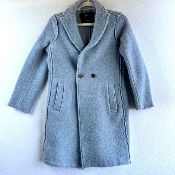 J.Crew Daphne Italian Boiled Wool Coat Womens 2 XS Blue Button Front Peacoat - Picture 1 of 13